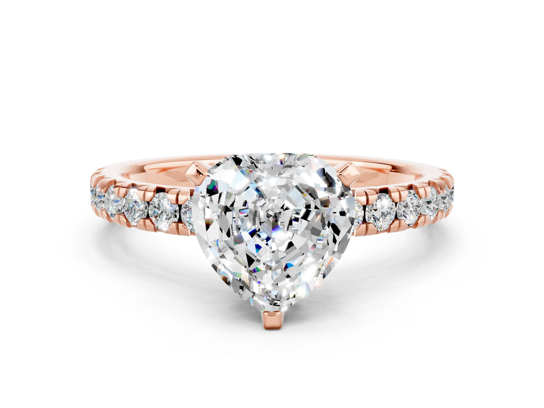 Rose gold Heart Cut Moissanite Solitaire Pavé Engagement Ring with Round Band and Prong Setting_72