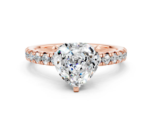 Rose gold Heart Cut Moissanite Solitaire Pavé Engagement Ring with Round Band and Prong Setting