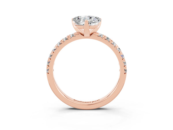 Rose gold Heart Cut Moissanite Solitaire Pavé Engagement Ring with Round Band and Prong Setting