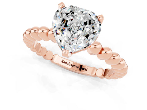 Rose gold Heart Cut Moissanite Solitaire Ring with Beaded Band and Prong Setting_1