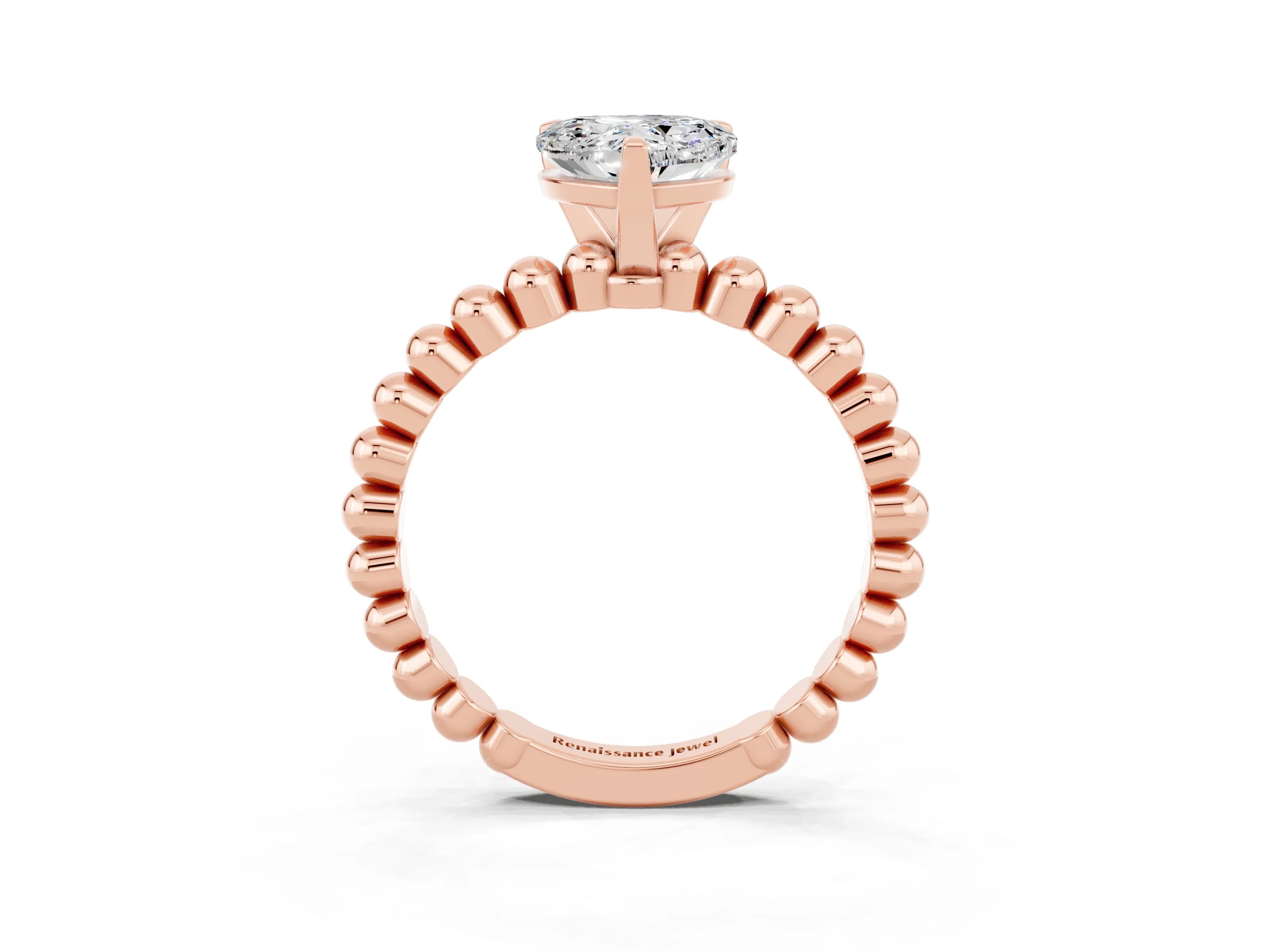 Rose gold Heart Cut Moissanite Solitaire Ring with Beaded Band and Prong Setting_3