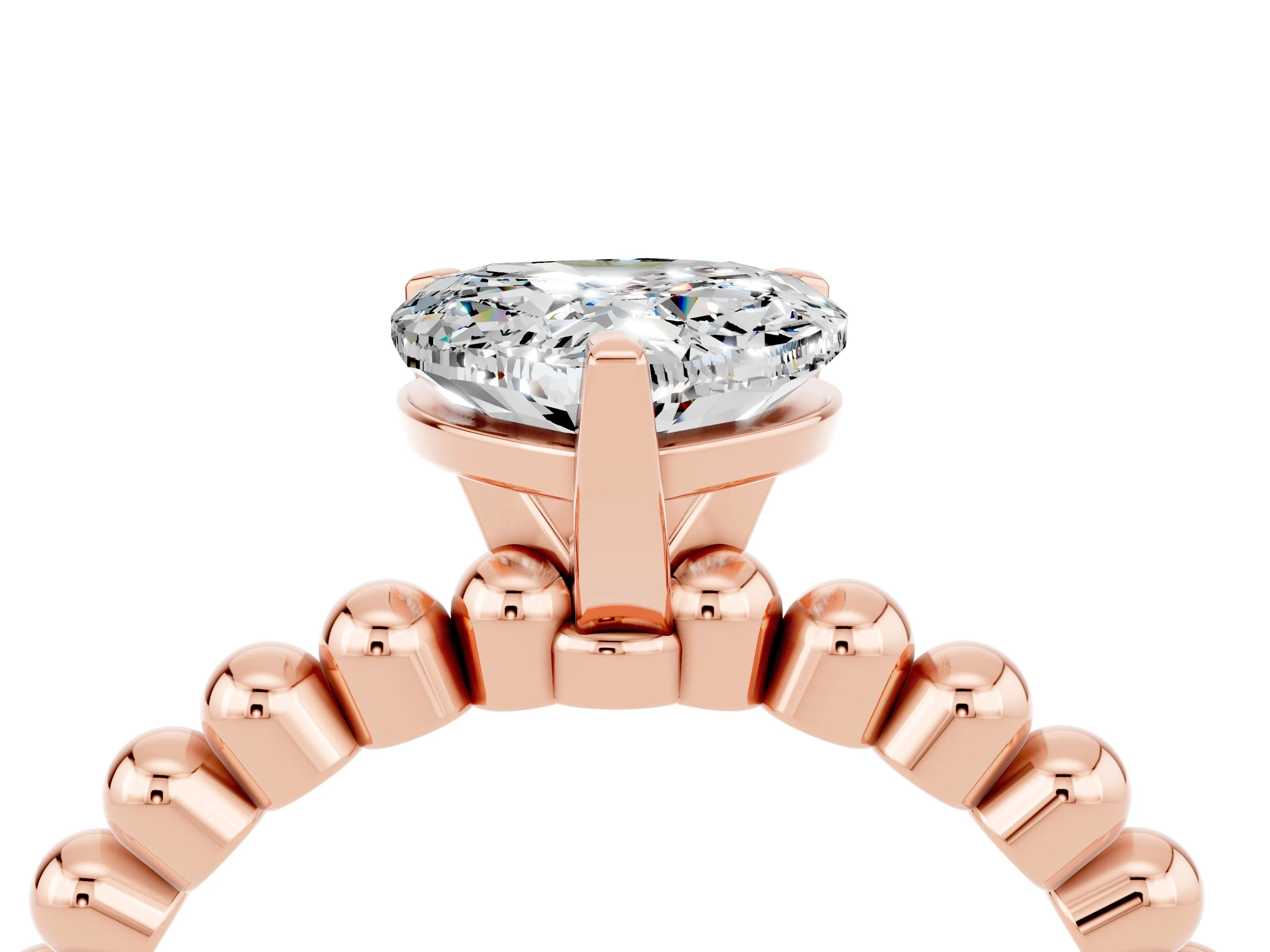 Rose gold Heart Cut Moissanite Solitaire Ring with Beaded Band and Prong Setting_4
