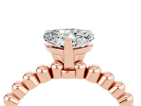 Rose gold Heart Cut Moissanite Solitaire Ring with Beaded Band and Prong Setting_4