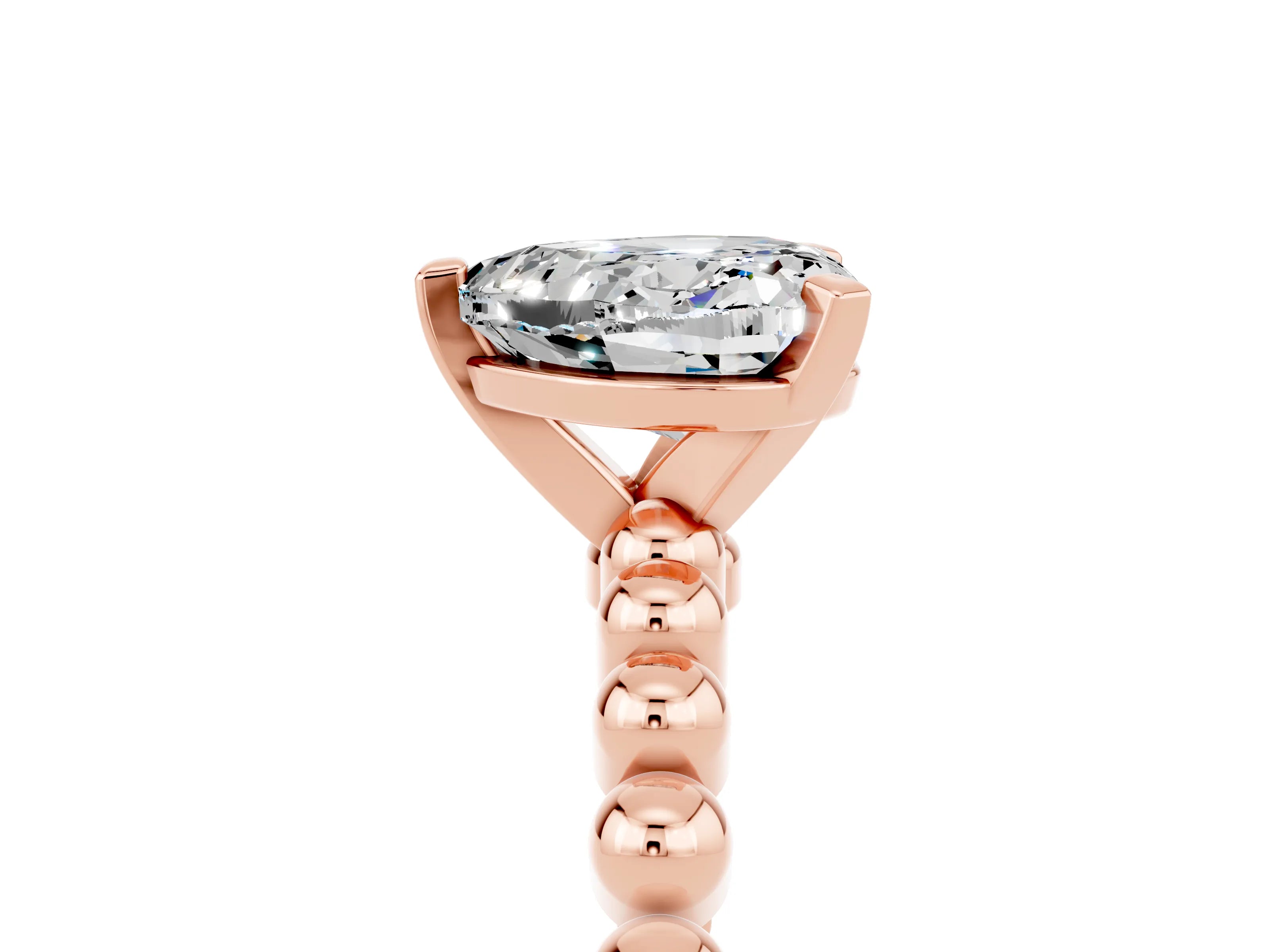 Rose gold Heart Cut Moissanite Solitaire Ring with Beaded Band and Prong Setting_5