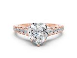 Rose gold Heart Cut Moissanite Solitaire Ring with Cathedral Setting and Pavé Band