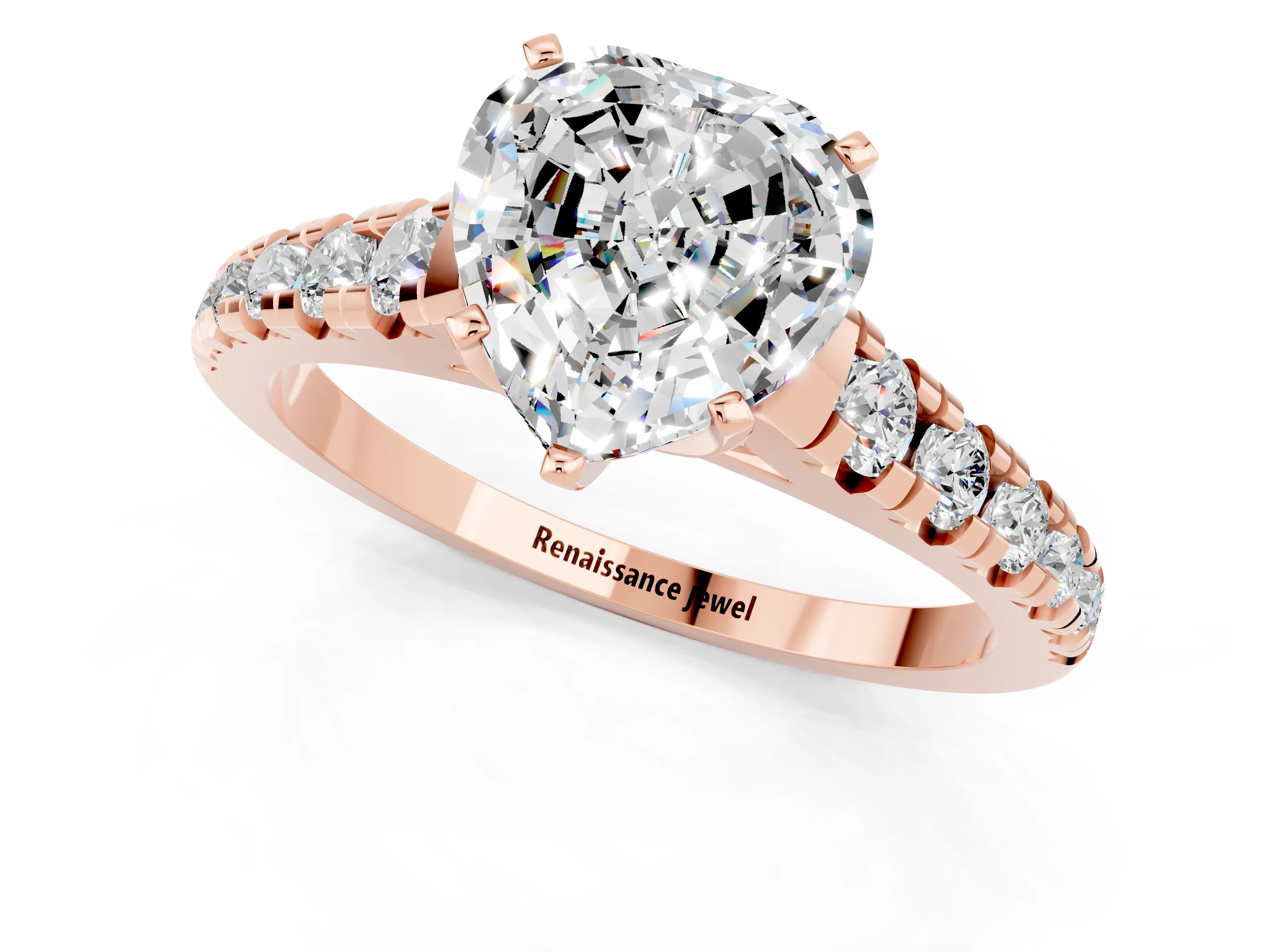 Rose gold Heart Cut Moissanite Solitaire Ring with Cathedral Setting and Pavé Band_1
