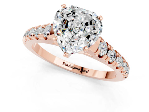 Rose gold Heart Cut Moissanite Solitaire Ring with Cathedral Setting and Pavé Band_1