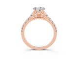 Rose gold Heart Cut Moissanite Solitaire Ring with Cathedral Setting and Pavé Band_3