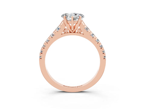 Rose gold Heart Cut Moissanite Solitaire Ring with Cathedral Setting and Pavé Band_3