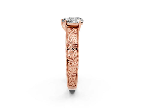 Rose gold Heart Cut Moissanite Solitaire Ring with Engraved Band and Four-Prong Setting_2
