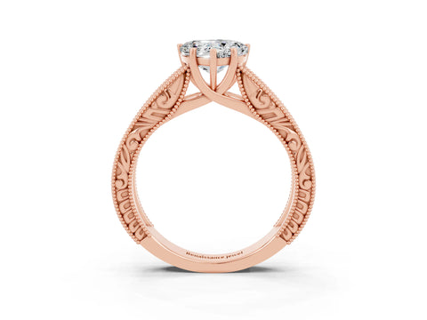 Rose gold Heart Cut Moissanite Solitaire Ring with Engraved Band and Four-Prong Setting_3