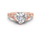 Rose gold Heart Cut Moissanite Solitaire Ring with Filigree Band and Four-Prong Setting_24