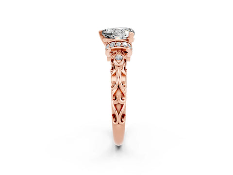 Rose gold Heart Cut Moissanite Solitaire Ring with Filigree Band and Four-Prong Setting_26