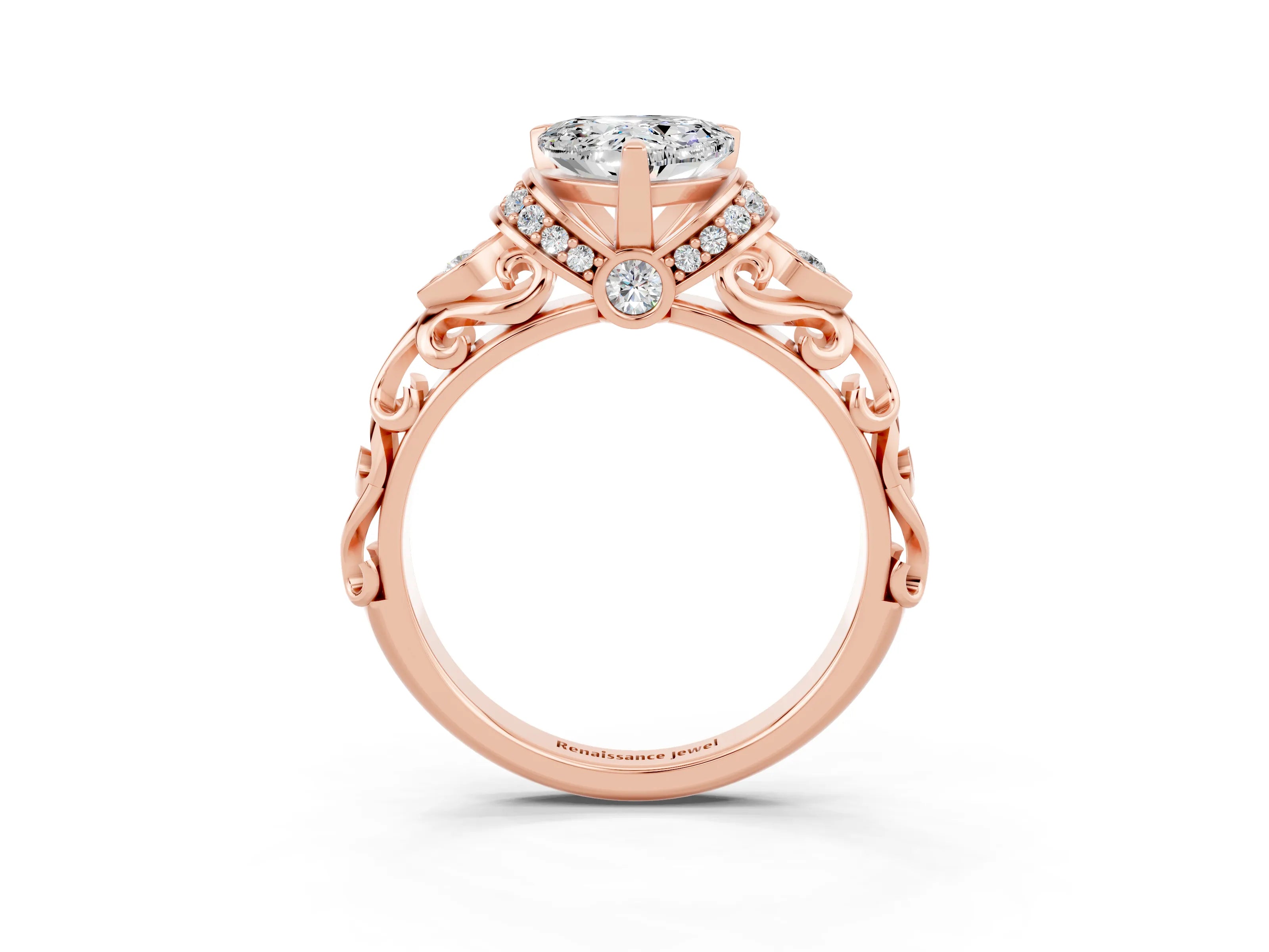 Rose gold Heart Cut Moissanite Solitaire Ring with Filigree Band and Four-Prong Setting_27