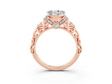 Rose gold Heart Cut Moissanite Solitaire Ring with Filigree Band and Four-Prong Setting_27