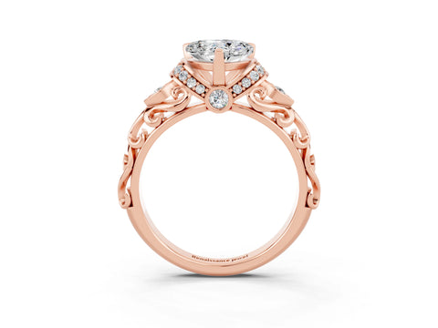 Rose gold Heart Cut Moissanite Solitaire Ring with Filigree Band and Four-Prong Setting_27