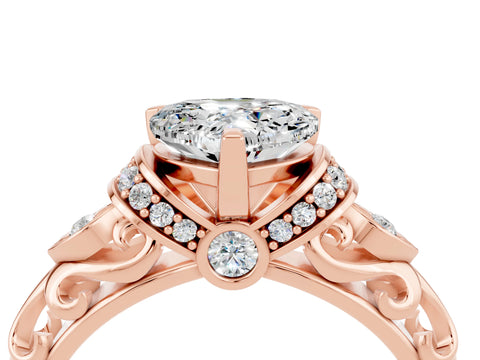 Rose gold Heart Cut Moissanite Solitaire Ring with Filigree Band and Four-Prong Setting_28