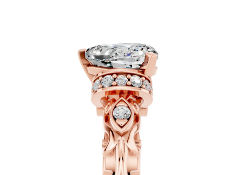 Rose gold Heart Cut Moissanite Solitaire Ring with Filigree Band and Four-Prong Setting_29