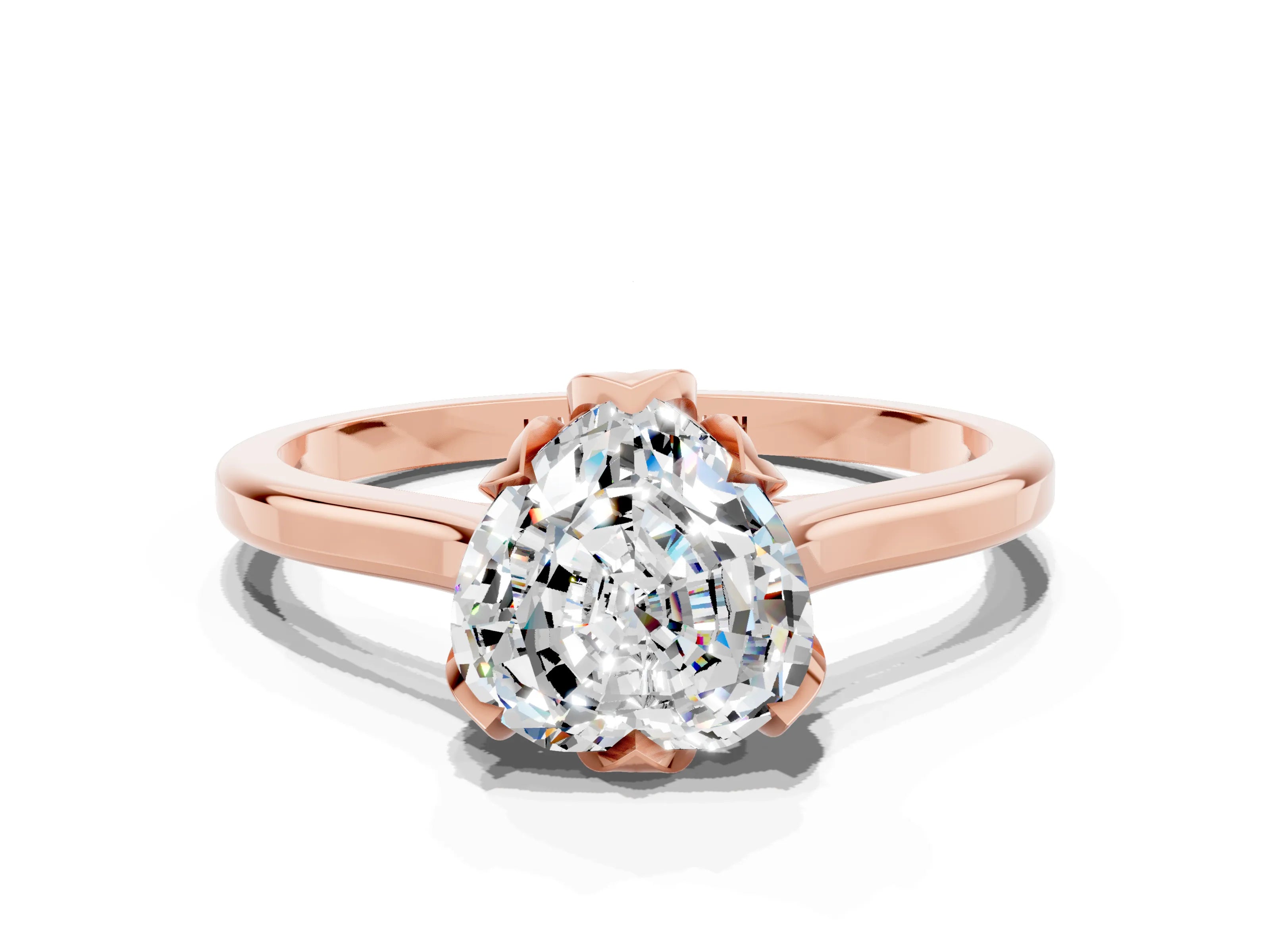 Rose gold Heart Cut Moissanite Solitaire Ring with Flower Prong Setting and Classic Band_24