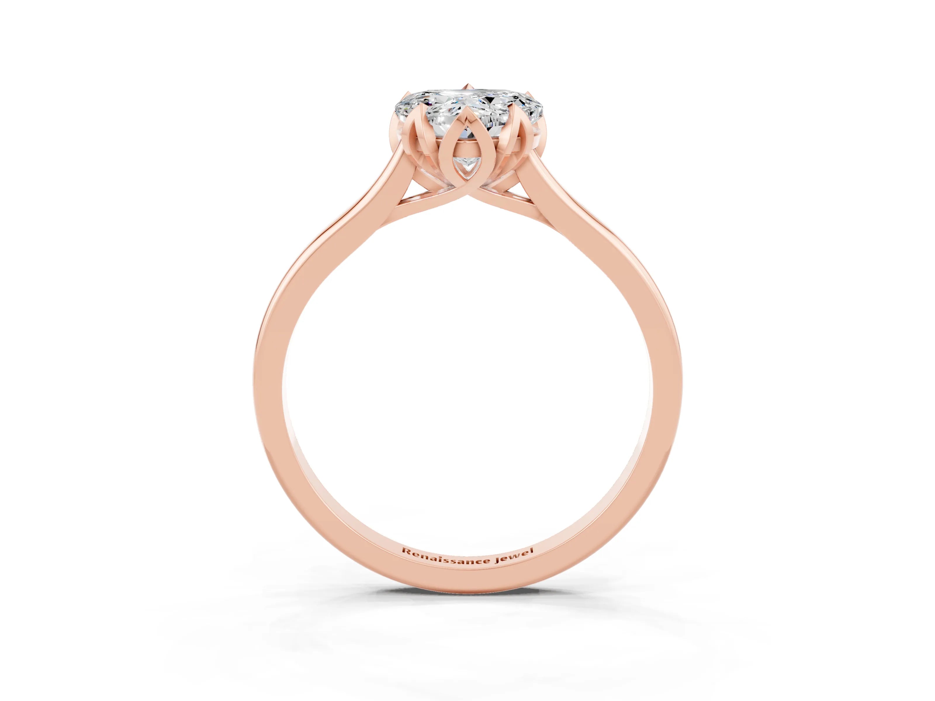 Rose gold Heart Cut Moissanite Solitaire Ring with Flower Prong Setting and Classic Band_27
