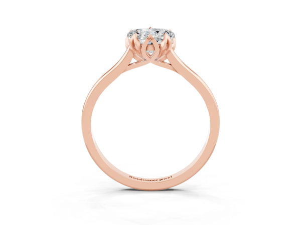 Rose gold Heart Cut Moissanite Solitaire Ring with Flower Prong Setting and Classic Band