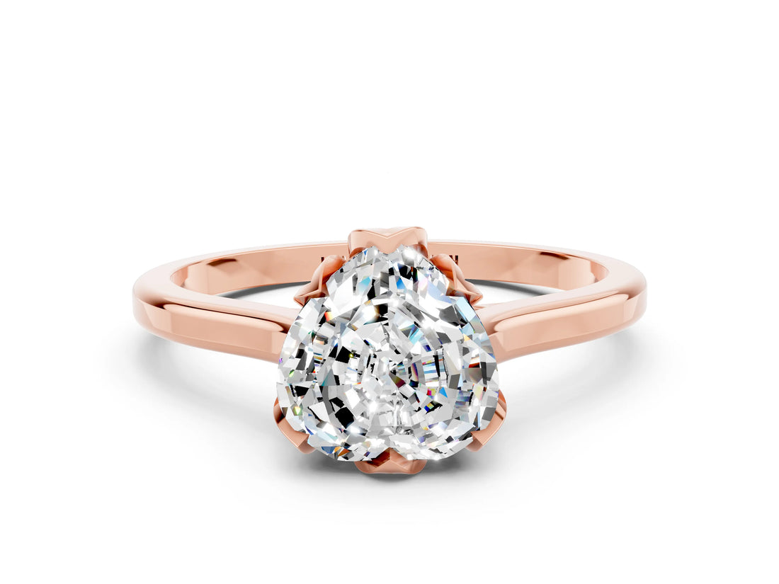 Rose gold Heart Cut Moissanite Solitaire Ring with Flower Prong Setting and Classic Band_36
