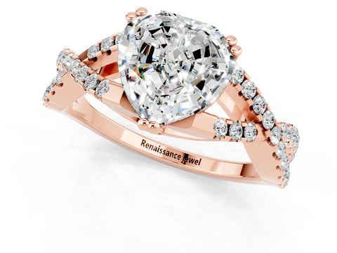 Rose gold Heart Cut Moissanite Solitaire Ring with Four-Prong Setting and Twisted Pavé Band_1