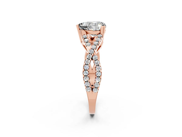 Rose gold Heart Cut Moissanite Solitaire Ring with Four-Prong Setting and Twisted Pavé Band