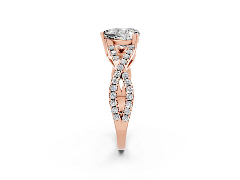 Rose gold Heart Cut Moissanite Solitaire Ring with Four-Prong Setting and Twisted Pavé Band_2