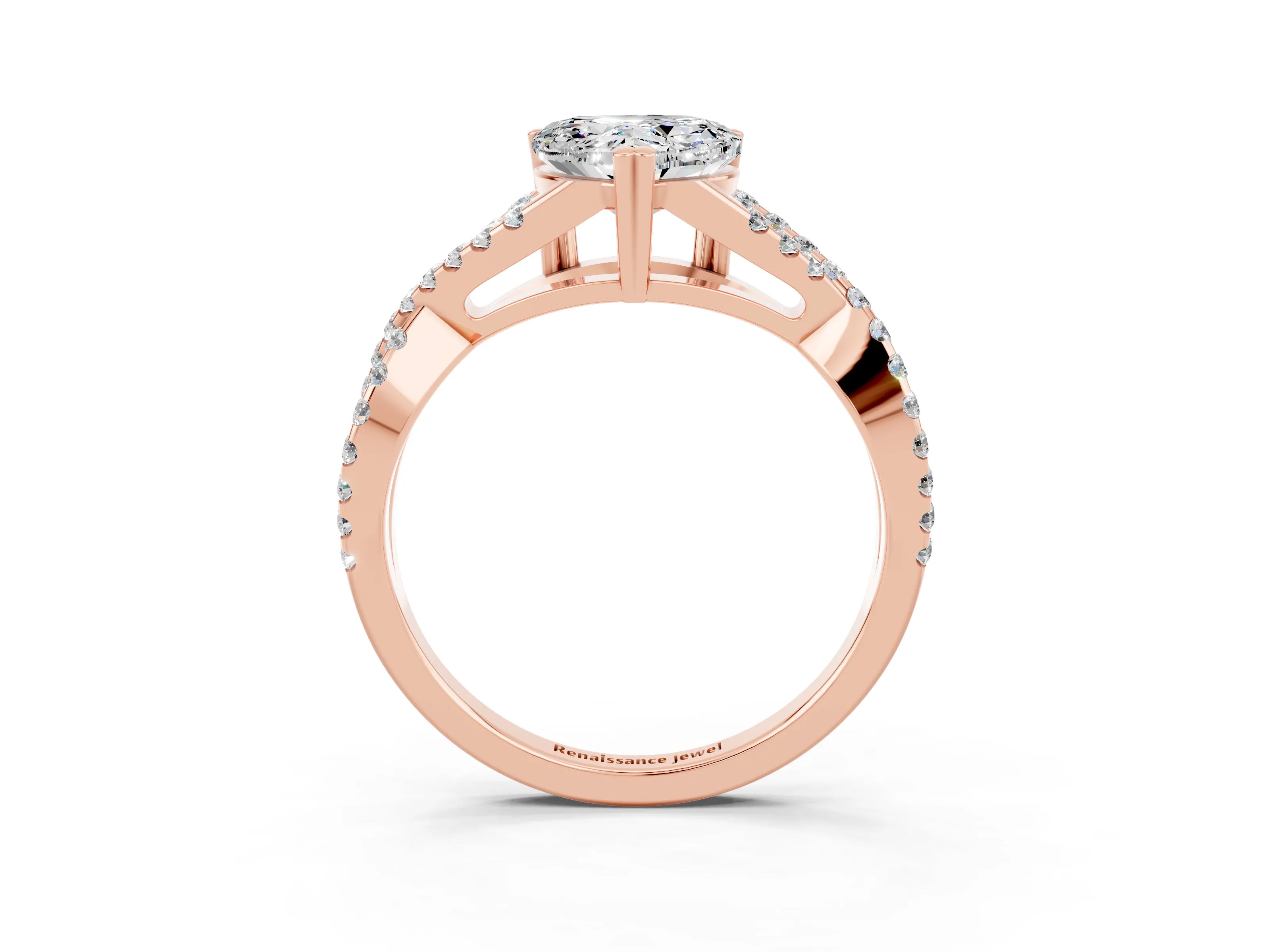 Rose gold Heart Cut Moissanite Solitaire Ring with Four-Prong Setting and Twisted Pavé Band_3