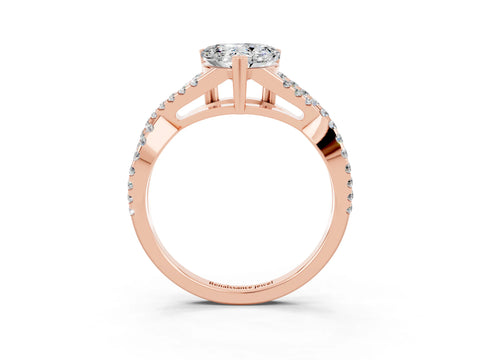 Rose gold Heart Cut Moissanite Solitaire Ring with Four-Prong Setting and Twisted Pavé Band_3