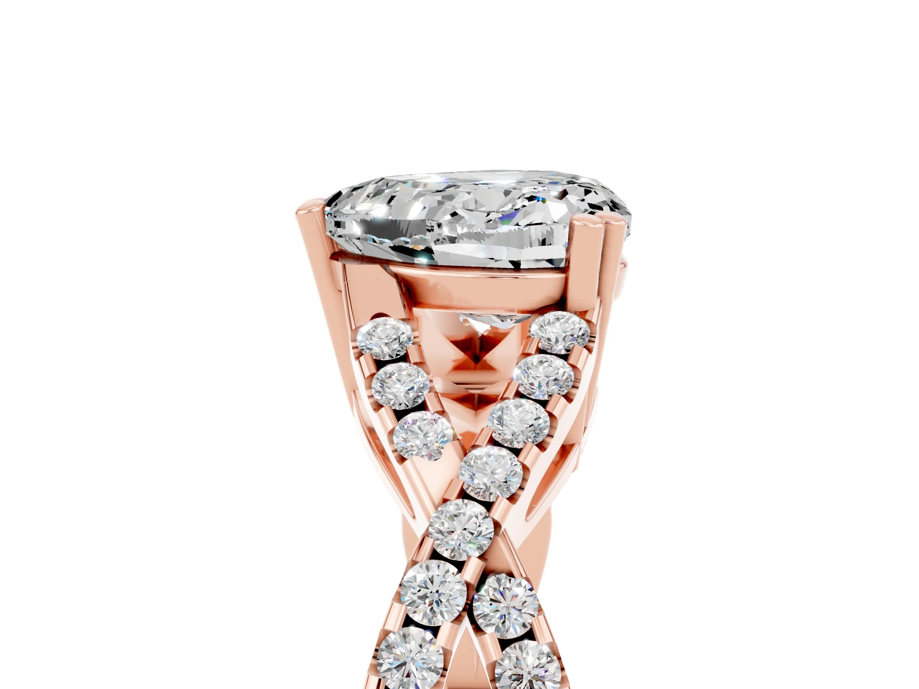 Rose gold Heart Cut Moissanite Solitaire Ring with Four-Prong Setting and Twisted Pavé Band_5