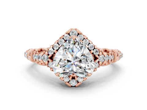 Rose gold Heart Cut Moissanite Solitaire Ring with Hidden Halo and Pavé Band_32