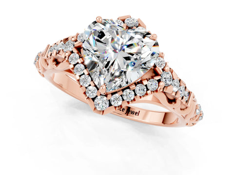 Rose gold Heart Cut Moissanite Solitaire Ring with Hidden Halo and Pavé Band_33