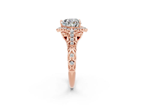 Rose gold Heart Cut Moissanite Solitaire Ring with Hidden Halo and Pavé Band_34