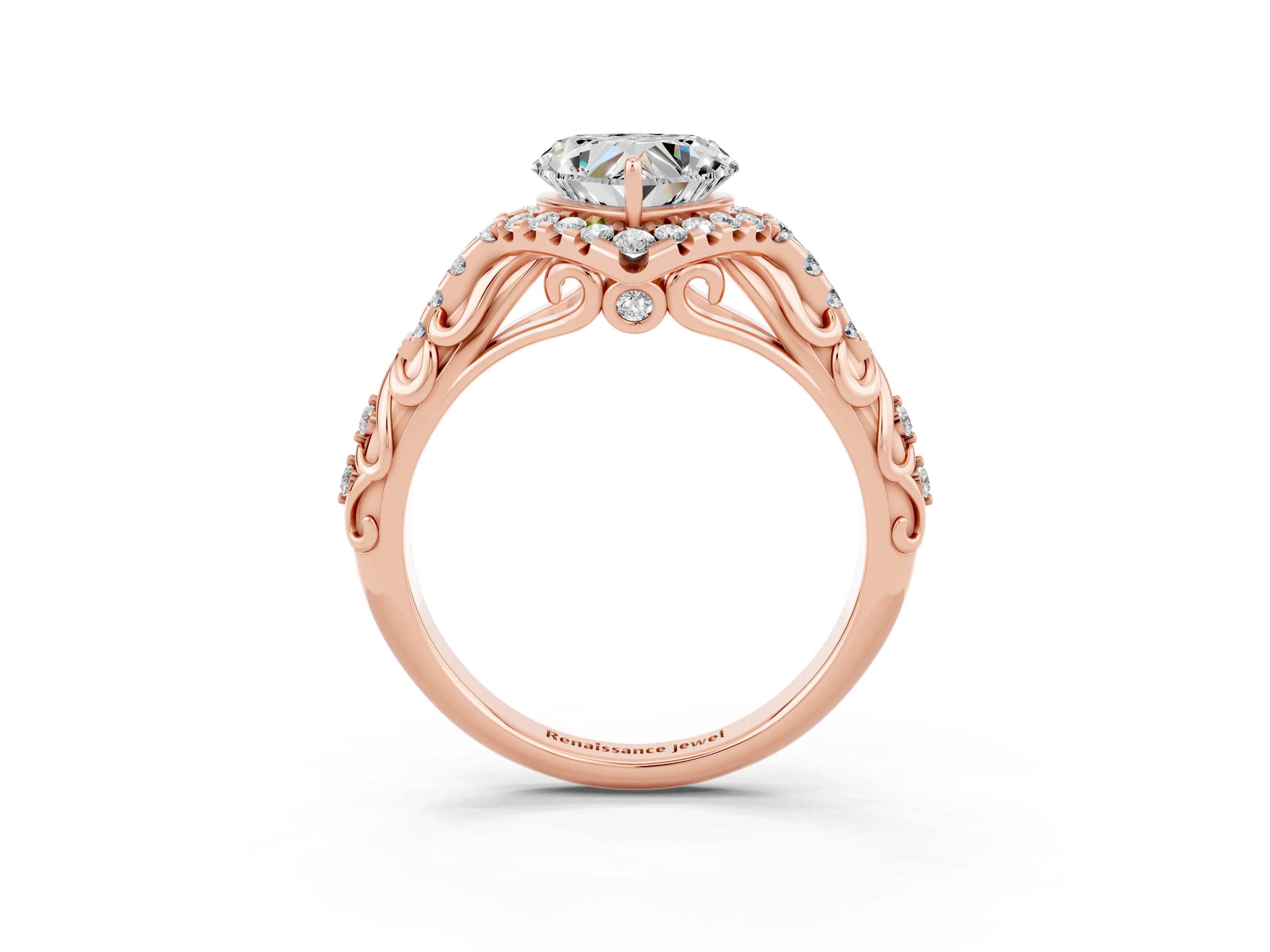 Rose gold Heart Cut Moissanite Solitaire Ring with Hidden Halo and Pavé Band_35