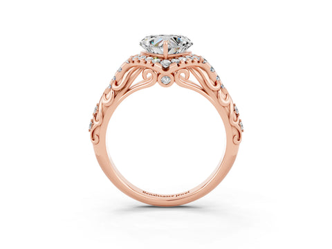 Rose gold Heart Cut Moissanite Solitaire Ring with Hidden Halo and Pavé Band_35