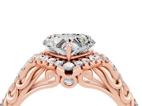 Rose gold Heart Cut Moissanite Solitaire Ring with Hidden Halo and Pavé Band_36