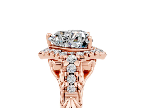 Rose gold Heart Cut Moissanite Solitaire Ring with Hidden Halo and Pavé Band_37