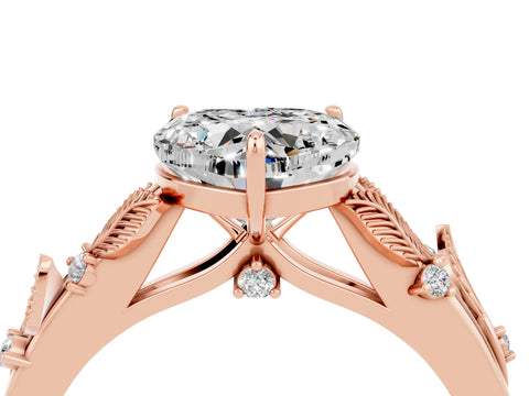 Rose gold Heart Cut Moissanite Solitaire Ring with Leaf Motif Band and Four-Prong Setting_4