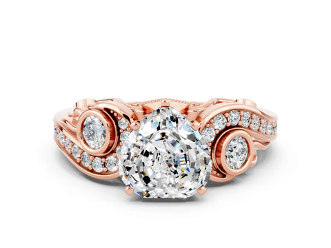 Rose gold Heart Cut Moissanite Solitaire Ring with Milgrain Pavé Band and Four-Prong Setting_24