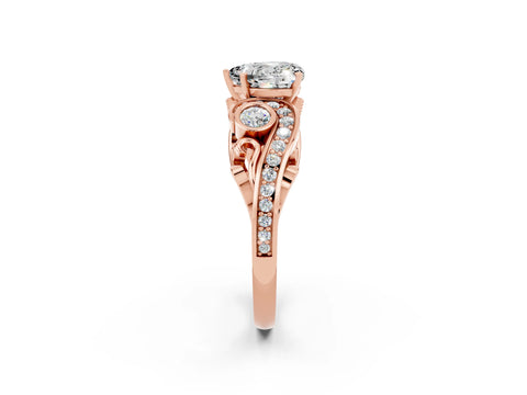 Rose gold Heart Cut Moissanite Solitaire Ring with Milgrain Pavé Band and Four-Prong Setting_26