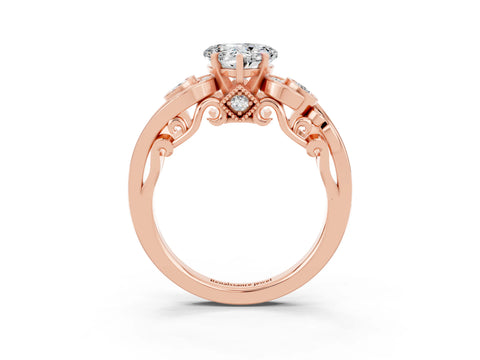 Rose gold Heart Cut Moissanite Solitaire Ring with Milgrain Pavé Band and Four-Prong Setting_27