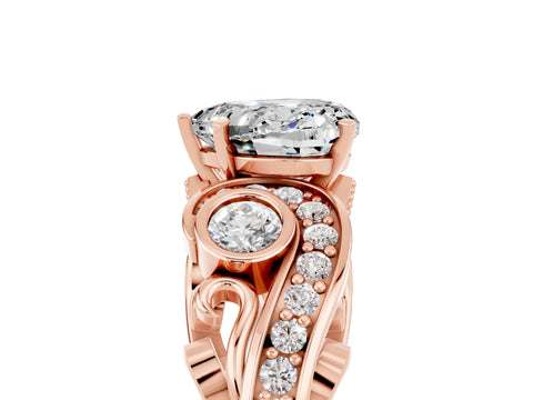 Rose gold Heart Cut Moissanite Solitaire Ring with Milgrain Pavé Band and Four-Prong Setting_29