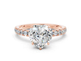 Rose gold Heart Cut Moissanite Solitaire Ring with Pavé Accents and Four-Prong Setting