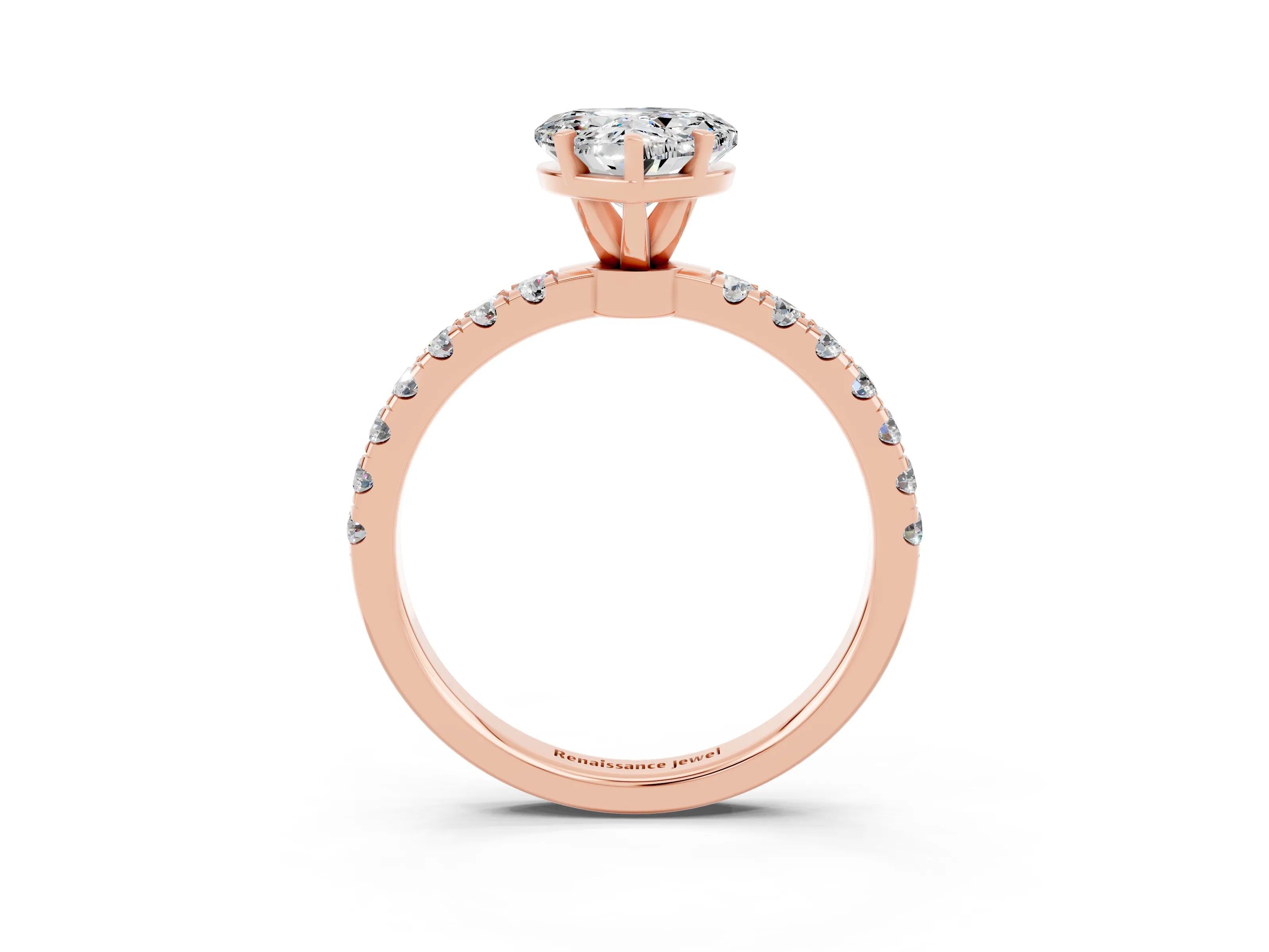 Rose gold Heart Cut Moissanite Solitaire Ring with Pavé Accents and Four-Prong Setting_3
