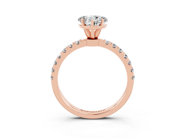 Rose gold Heart Cut Moissanite Solitaire Ring with Pavé Accents and Four-Prong Setting