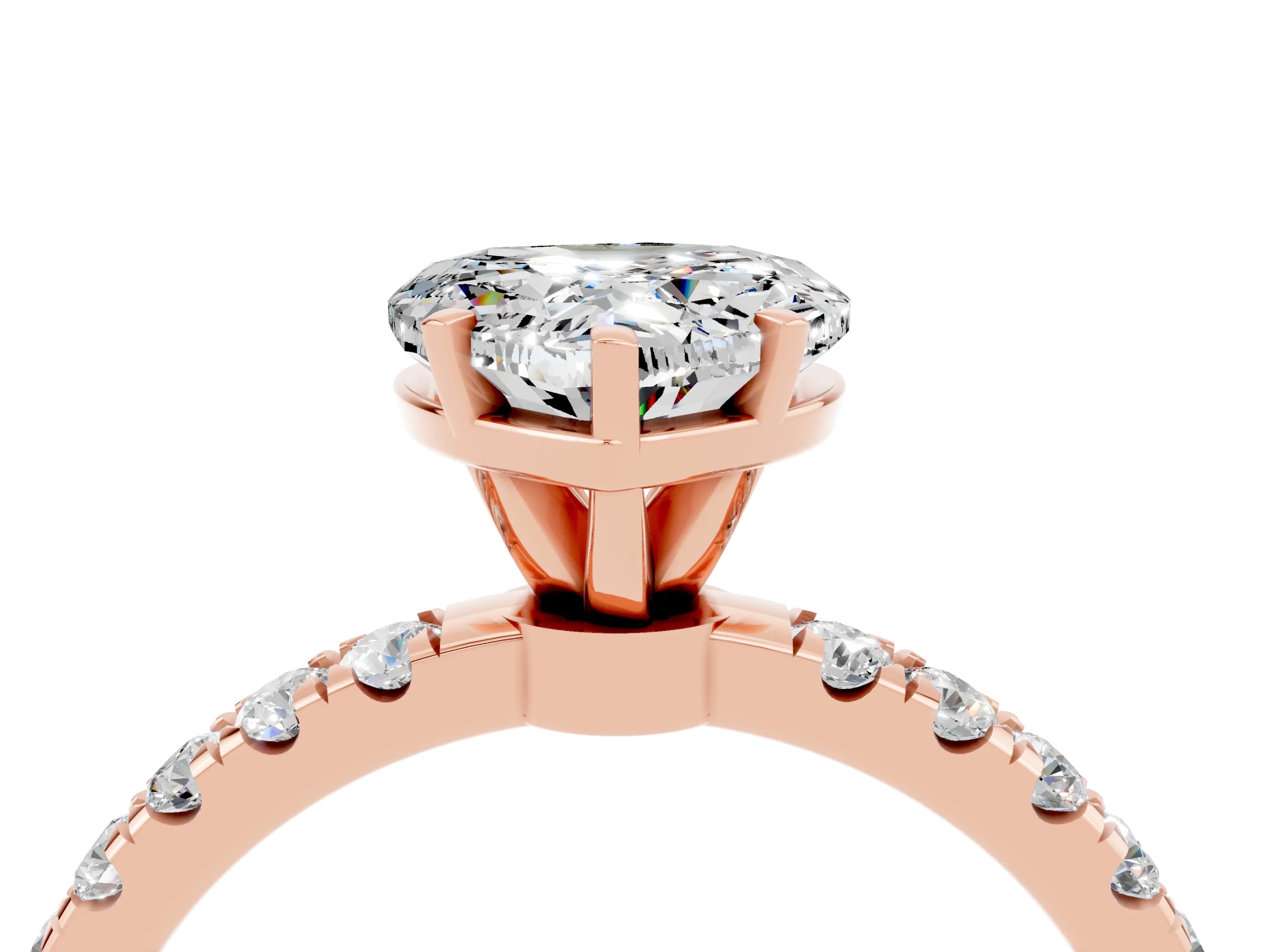 Rose gold Heart Cut Moissanite Solitaire Ring with Pavé Accents and Four-Prong Setting_4