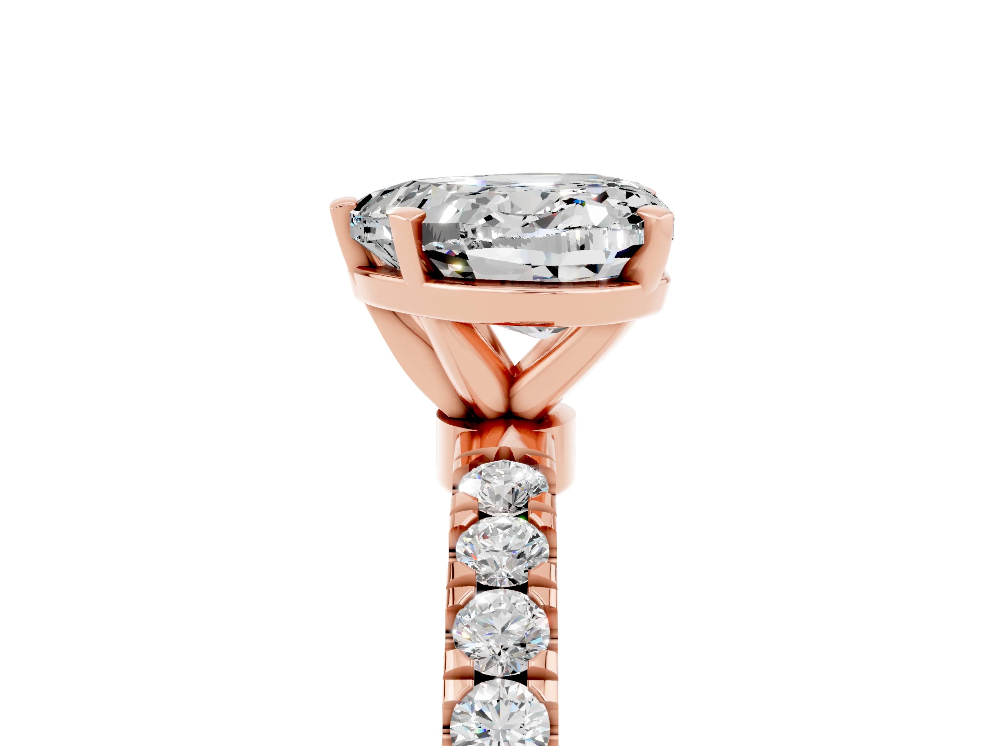 Rose gold Heart Cut Moissanite Solitaire Ring with Pavé Accents and Four-Prong Setting_5