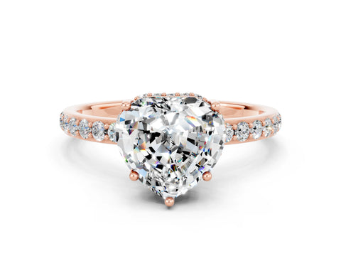 Rose gold Heart Cut Moissanite Solitaire Ring with Pavé Band and Hidden Halo_12